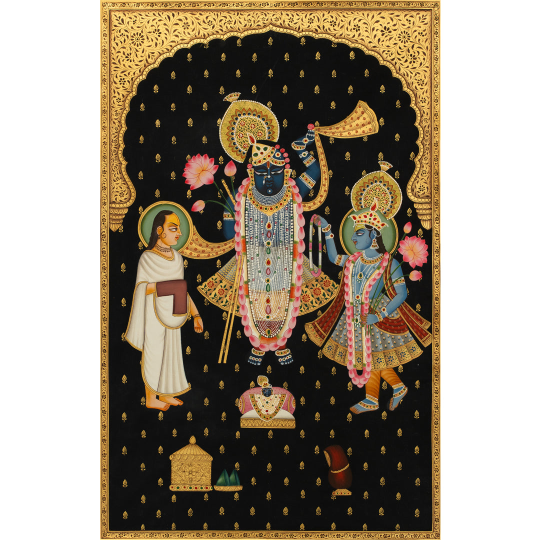 3 Nidhi Swaroop Shrinath ji, Yamunaji, Shri MahaPrabhuji Pichwai Handmade Painting