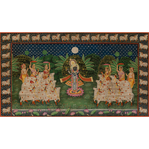 Gopashtami Rajbogh Swaroop Pichwai Handmade Painting