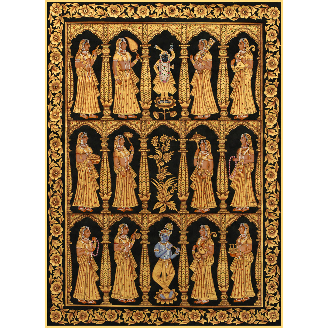 Bhav Mandal Gold Leaf on Cloth Handmade Pichwai Painting