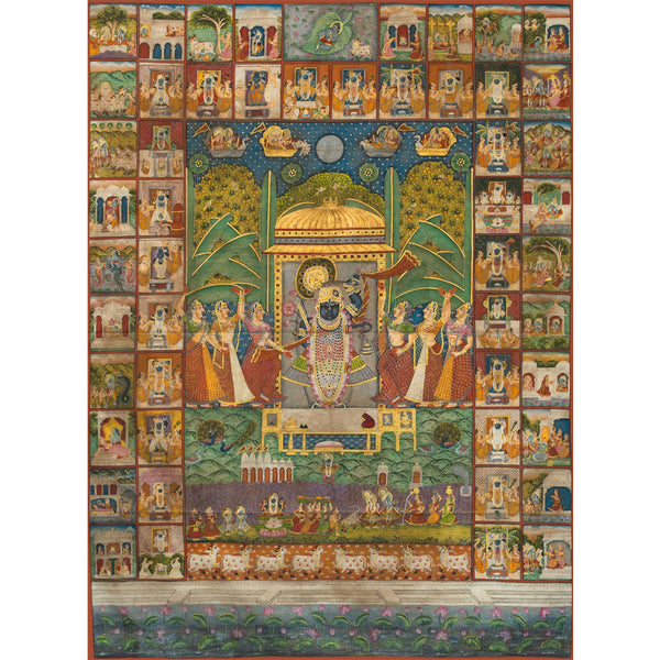 Shrinathji SharadPurnima with 24 Swaroop and Krishna Journey Pichwai Handmade Painting