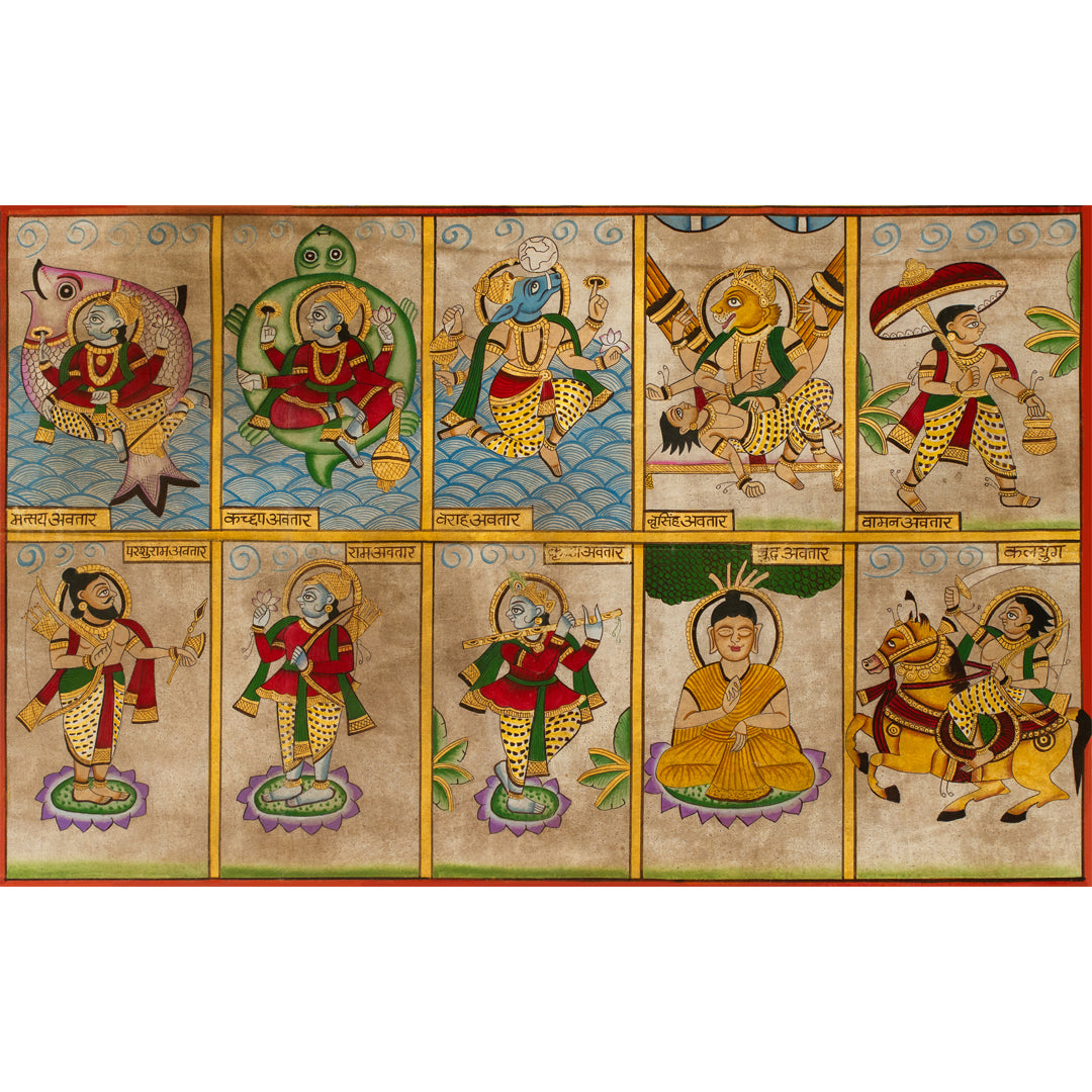 Lord Vishnu Dashavatara Phad Style Handmade Painting