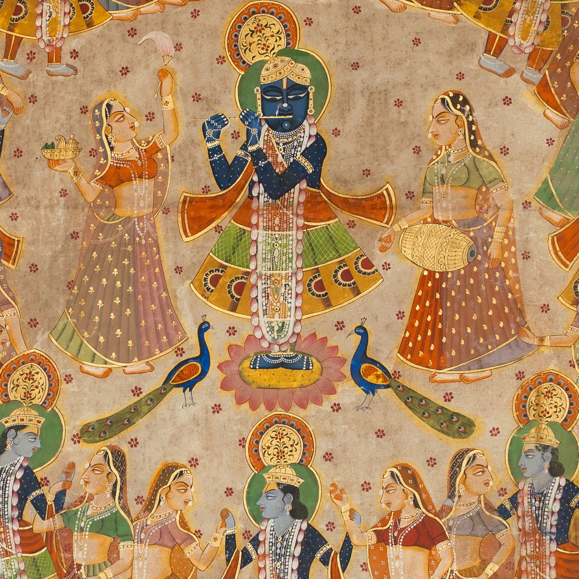 Krishna Raas Leela with 24 Swaroop Shreenathji Pichwai Handmade Painting