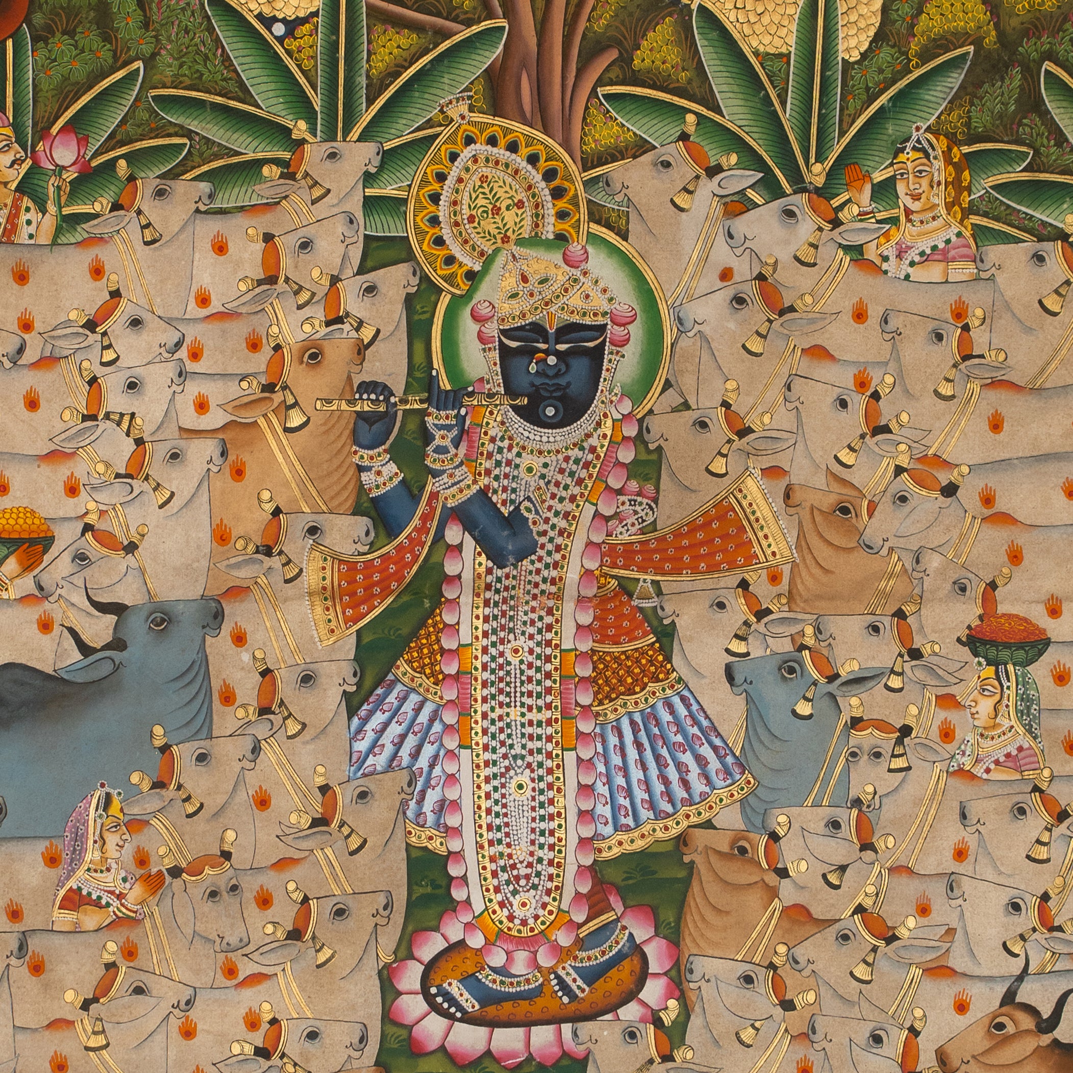 Gopashtami with 24 Swaroop Shree Gokul Chandrama Ji Pichwai Handmade Painting