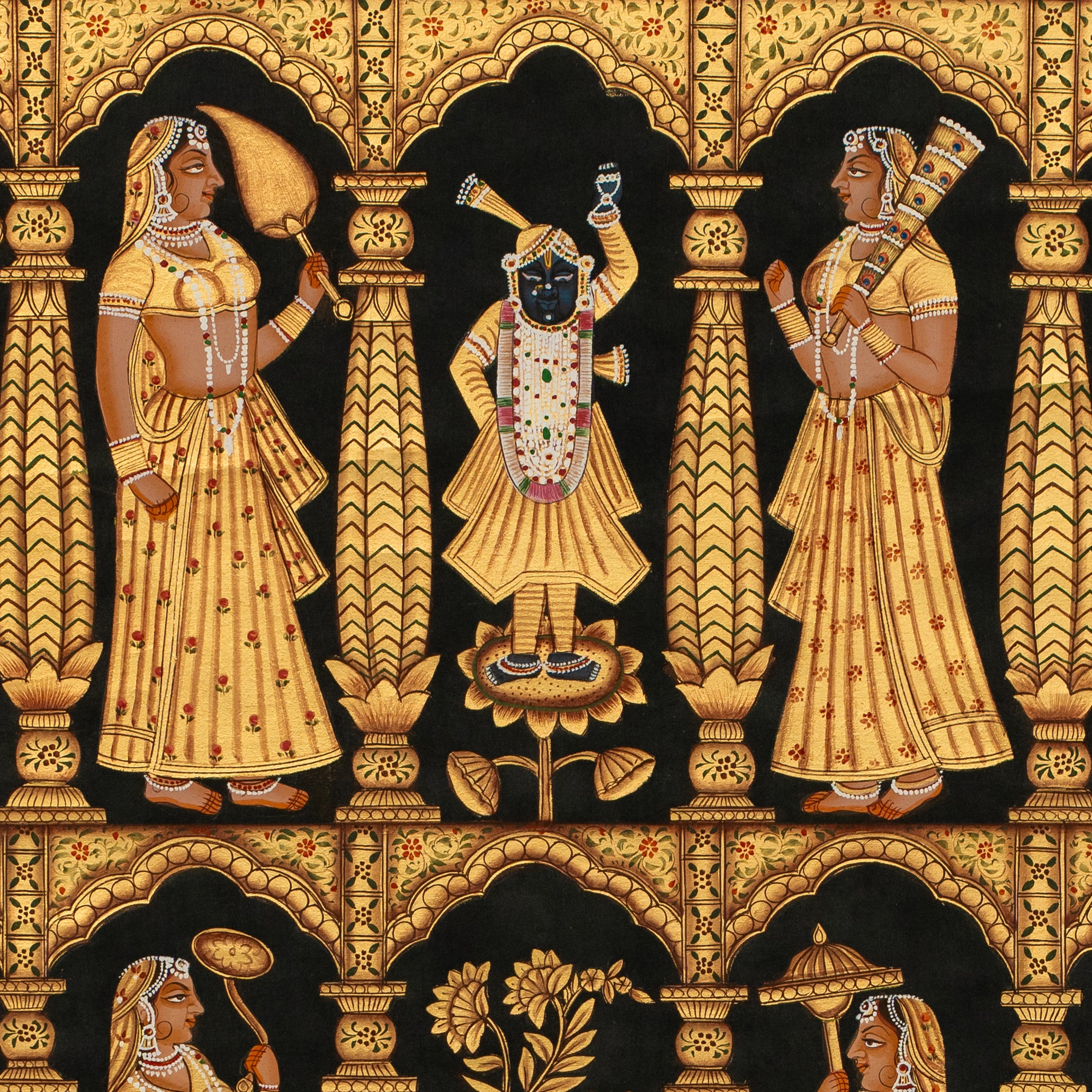 Bhav Mandal Gold Leaf on Cloth Handmade Pichwai Painting