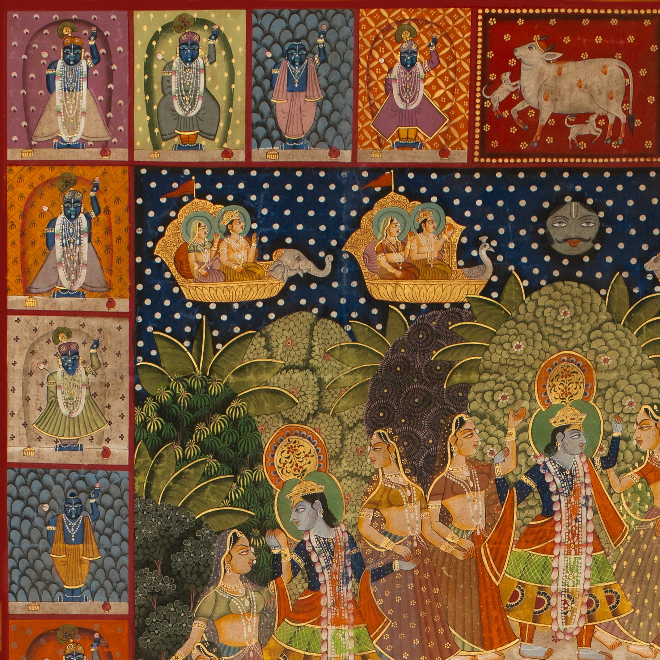 Krishna Raas Leela with 24 Swaroop Shreenathji Pichwai Handmade Painting