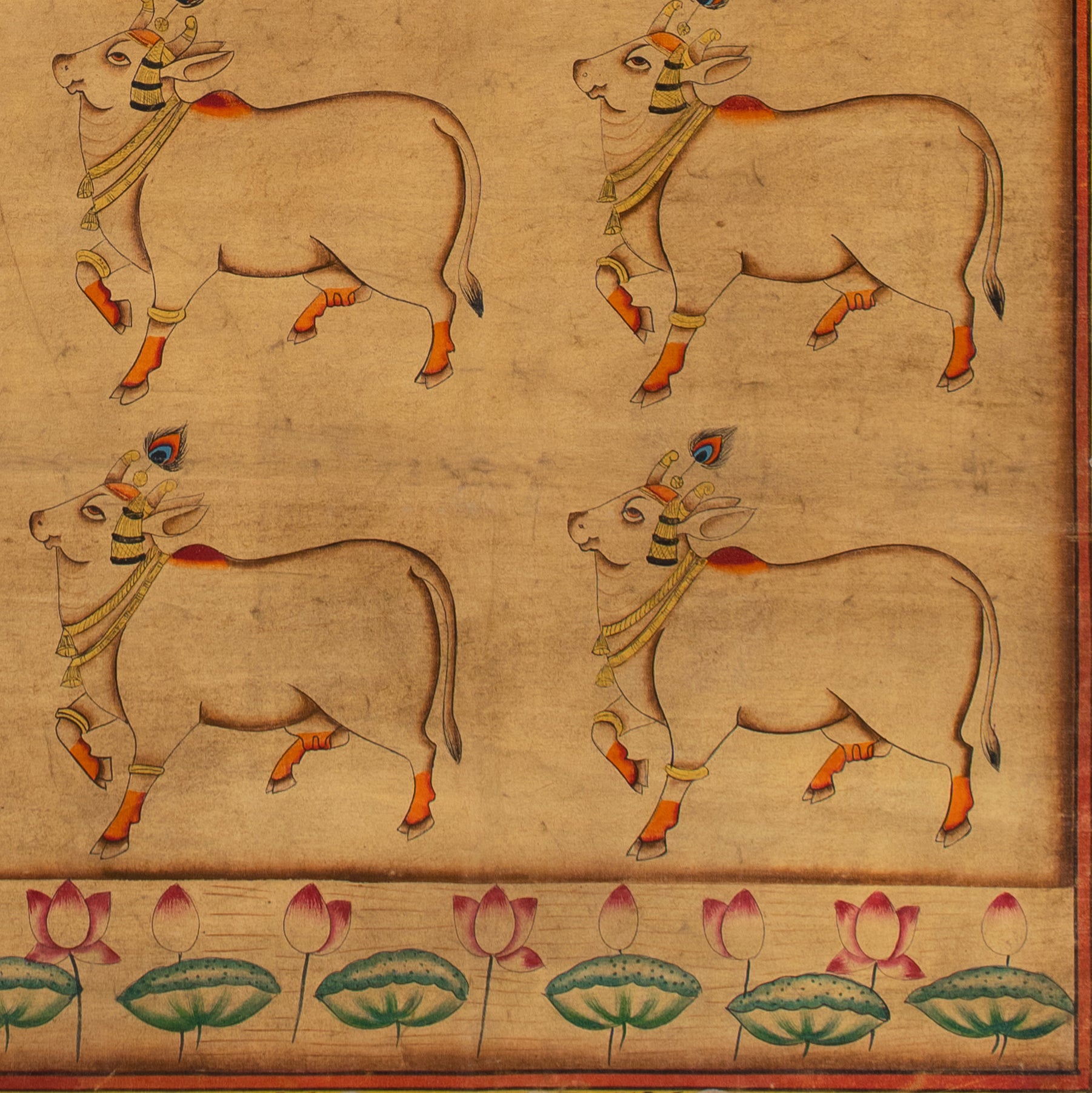 Srinathji's (Krishna) Cows- Antique theme Pichwai Handmade Painting