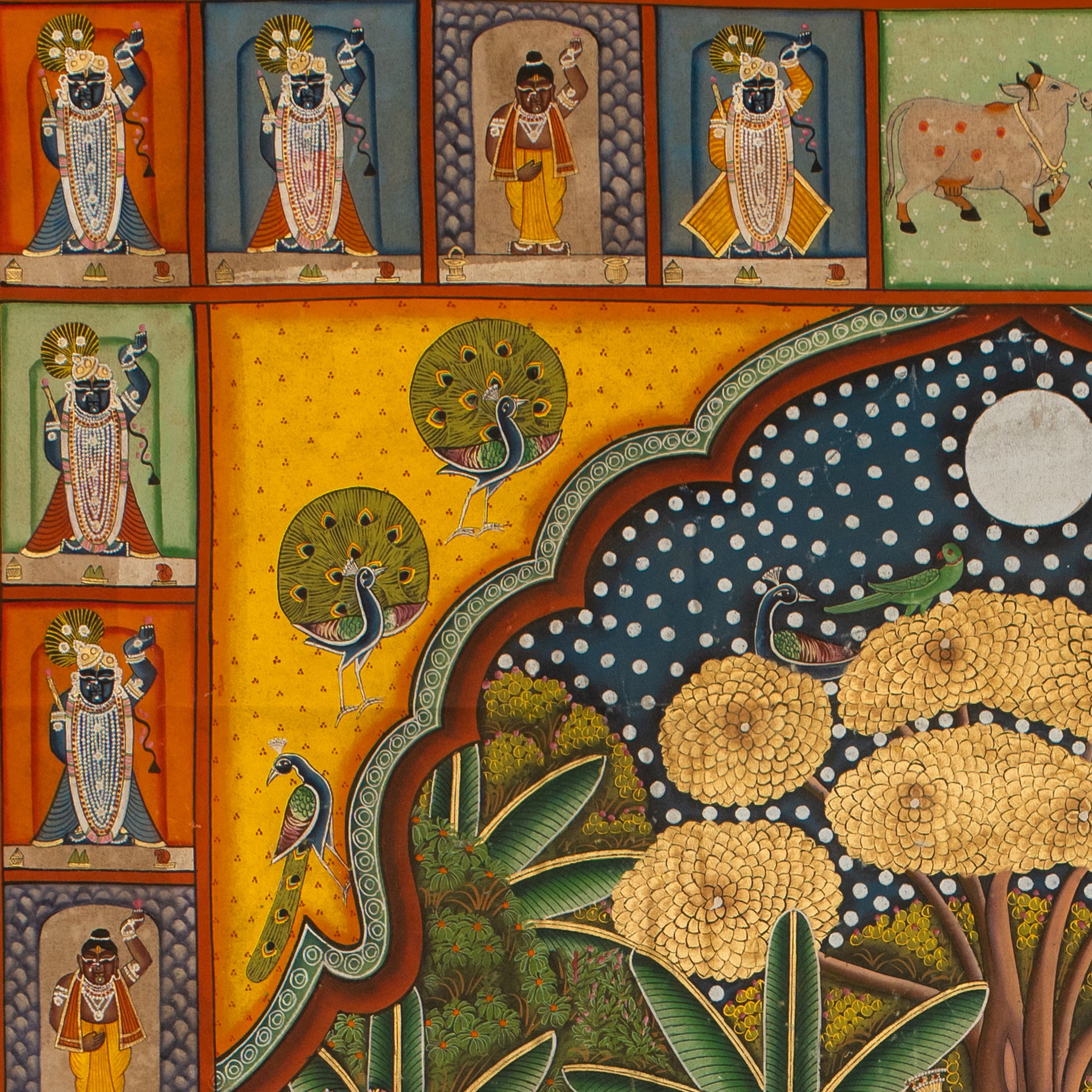 Gopashtami with 24 Swaroop Shree Gokul Chandrama Ji Pichwai Handmade Painting