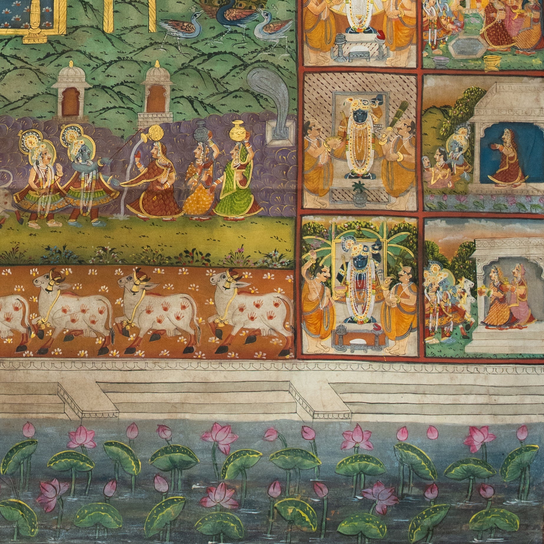 Shrinathji SharadPurnima with 24 Swaroop and Krishna Journey Pichwai Handmade Painting