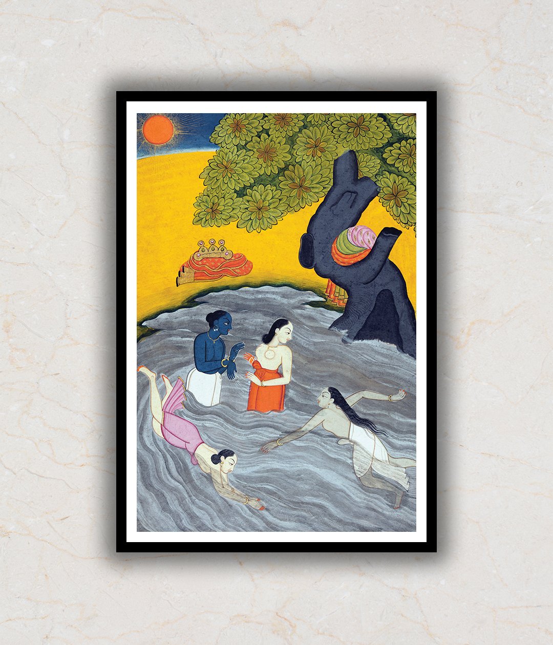 A Swim in The Yamuna Rajasthani Art Painting For Home Wall Art Decor