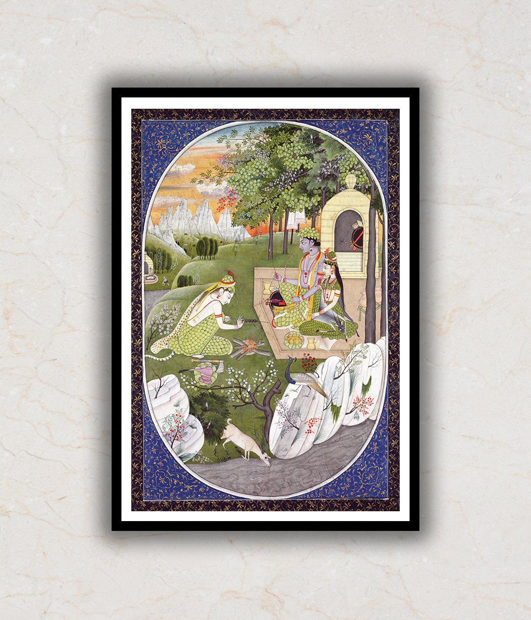 Rama, Sita & Lakshmana Feasting Rajasthani Art Painting For Home Wall Art Decor