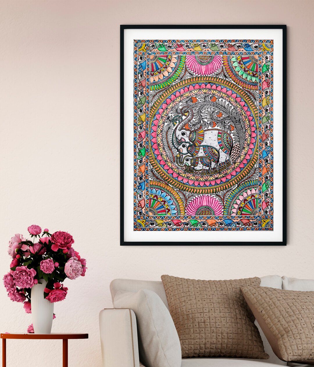 Elephants Madhubani Art Painting For Home Wall Art Decor