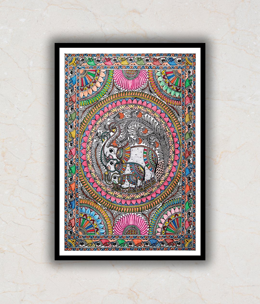 Elephants Madhubani Art Painting For Home Wall Art Decor