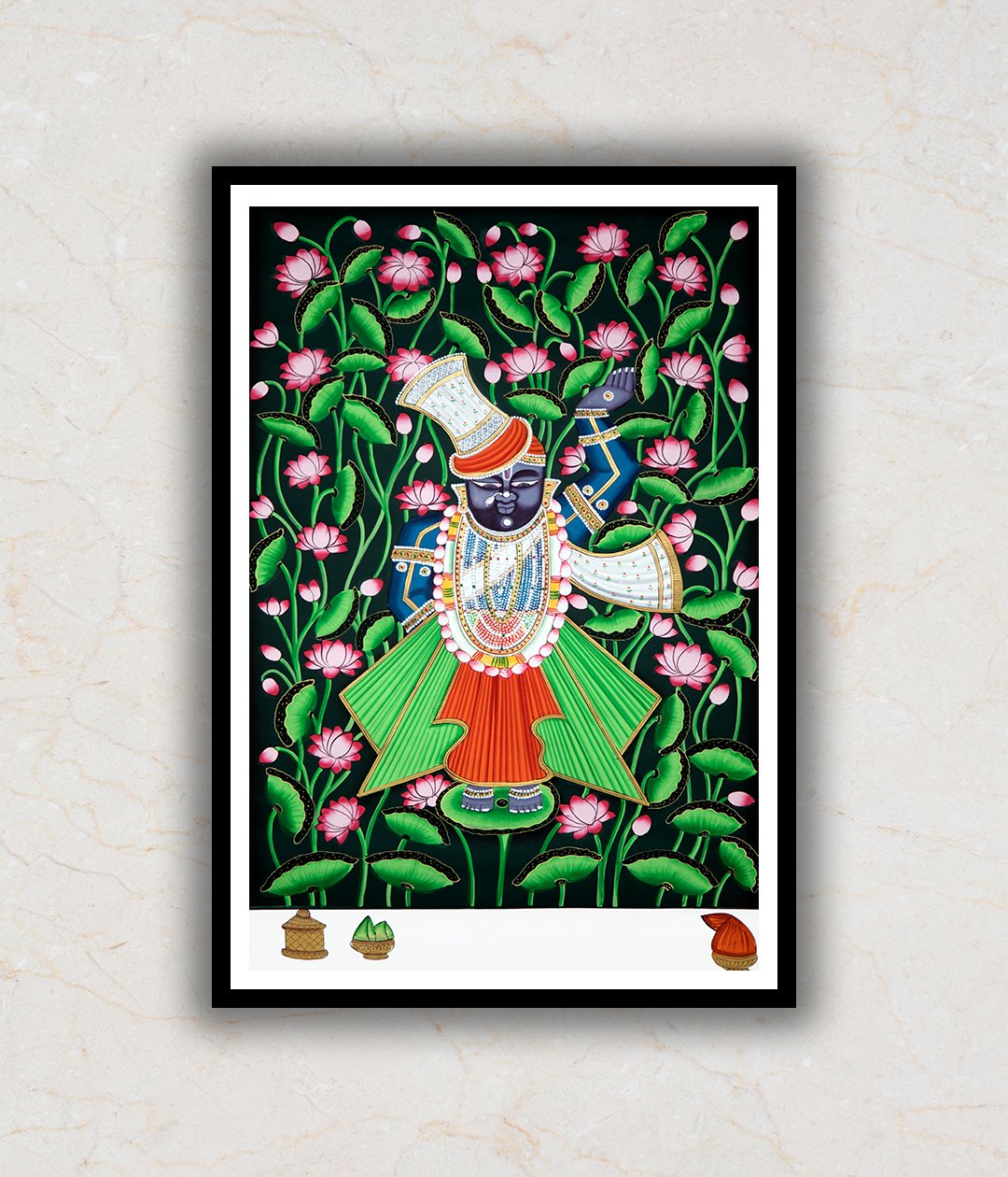 Shrinath Ji (Shri Krishna) in Lotus Pond Pichwai Art Painting For Home Wall Art Decor 2