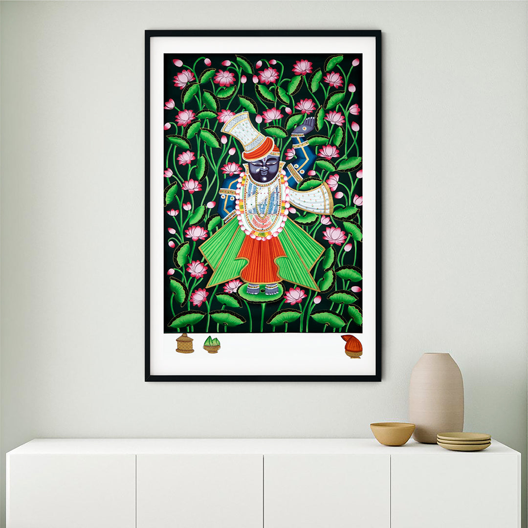 Shrinath Ji (Shri Krishna) in Lotus Pond Pichwai Painting- 17