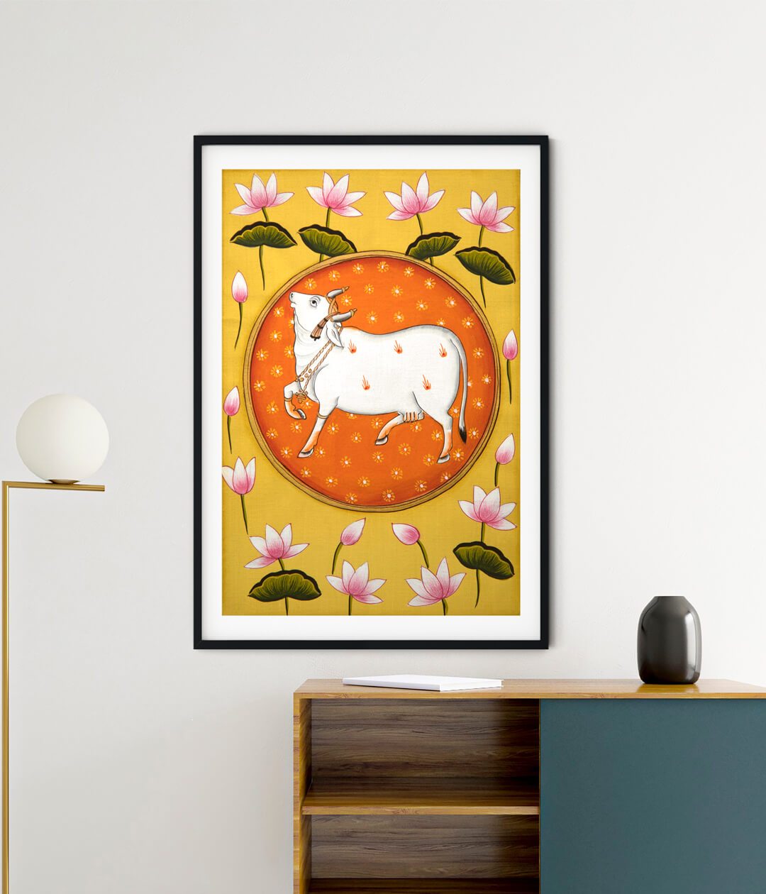 Cow and Lotus Pichwai Art Painting For Home Wall Art Decor 3