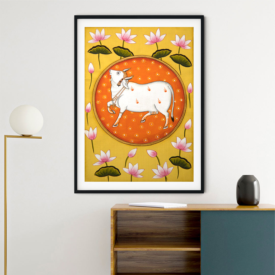 Cow and Lotus Pichwai Painting-4