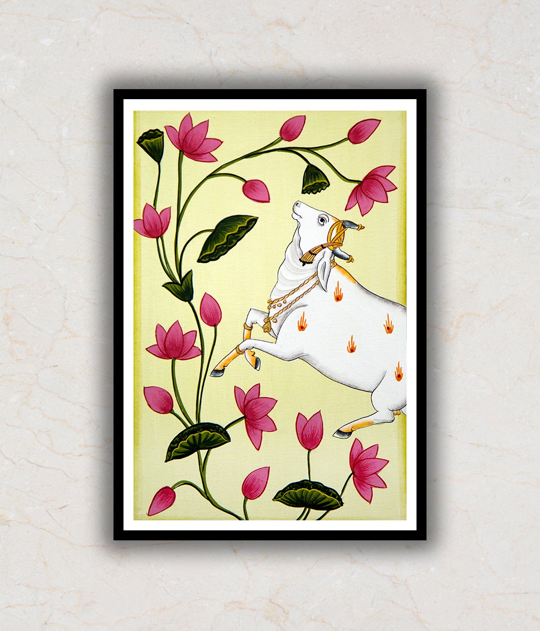 Cow With Lotus Pichwai Art Painting For Home Wall Art Decor