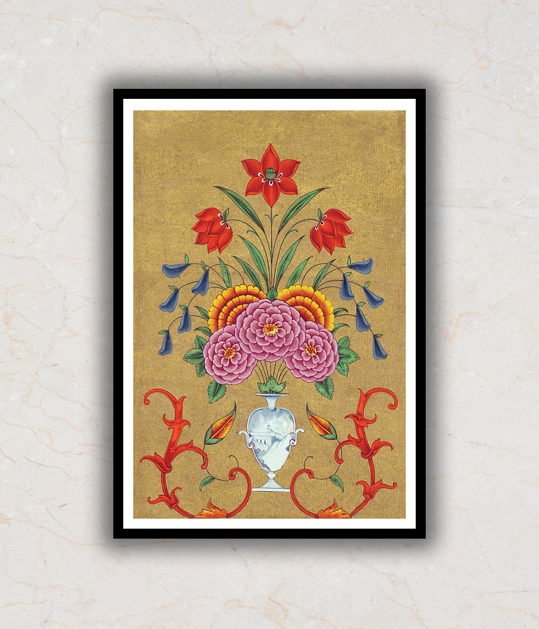 Mughal Floral Art Painting For Home Wall Art Decor