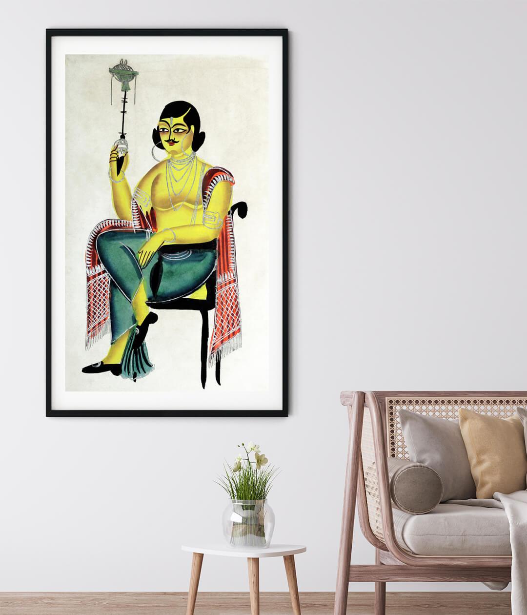 English Babu Kalighat Art Painting For Home Wall Art Decor