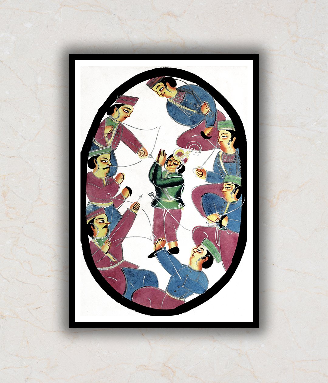 Seven Heroes or Warriors Killing Abhimanya, Son of Arjuna Kalighat Art Painting For Home Wall Art Decor