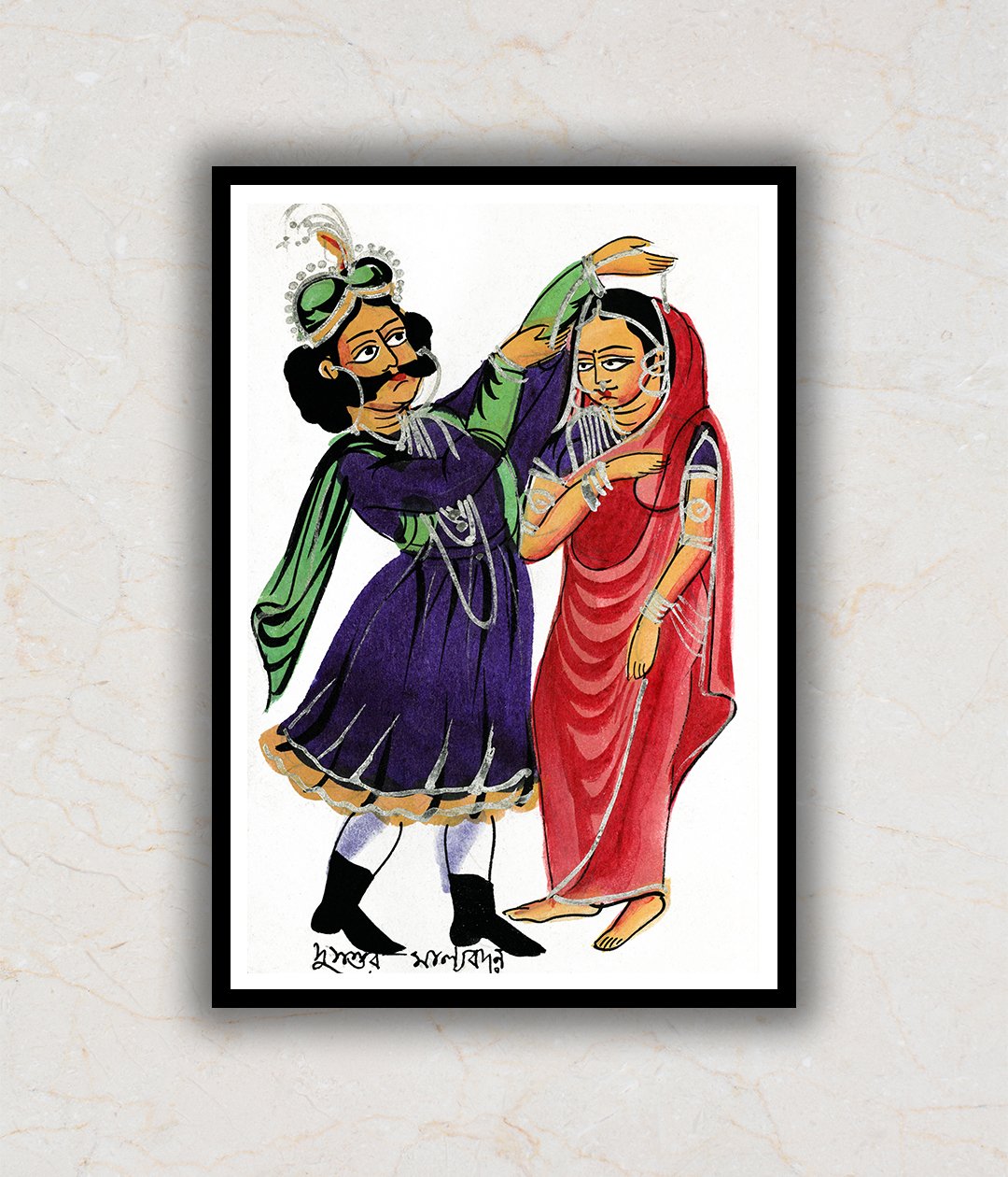 Dusmanta Garlanding Shakumtala Kalighat Art Painting For Home Wall Art Decor