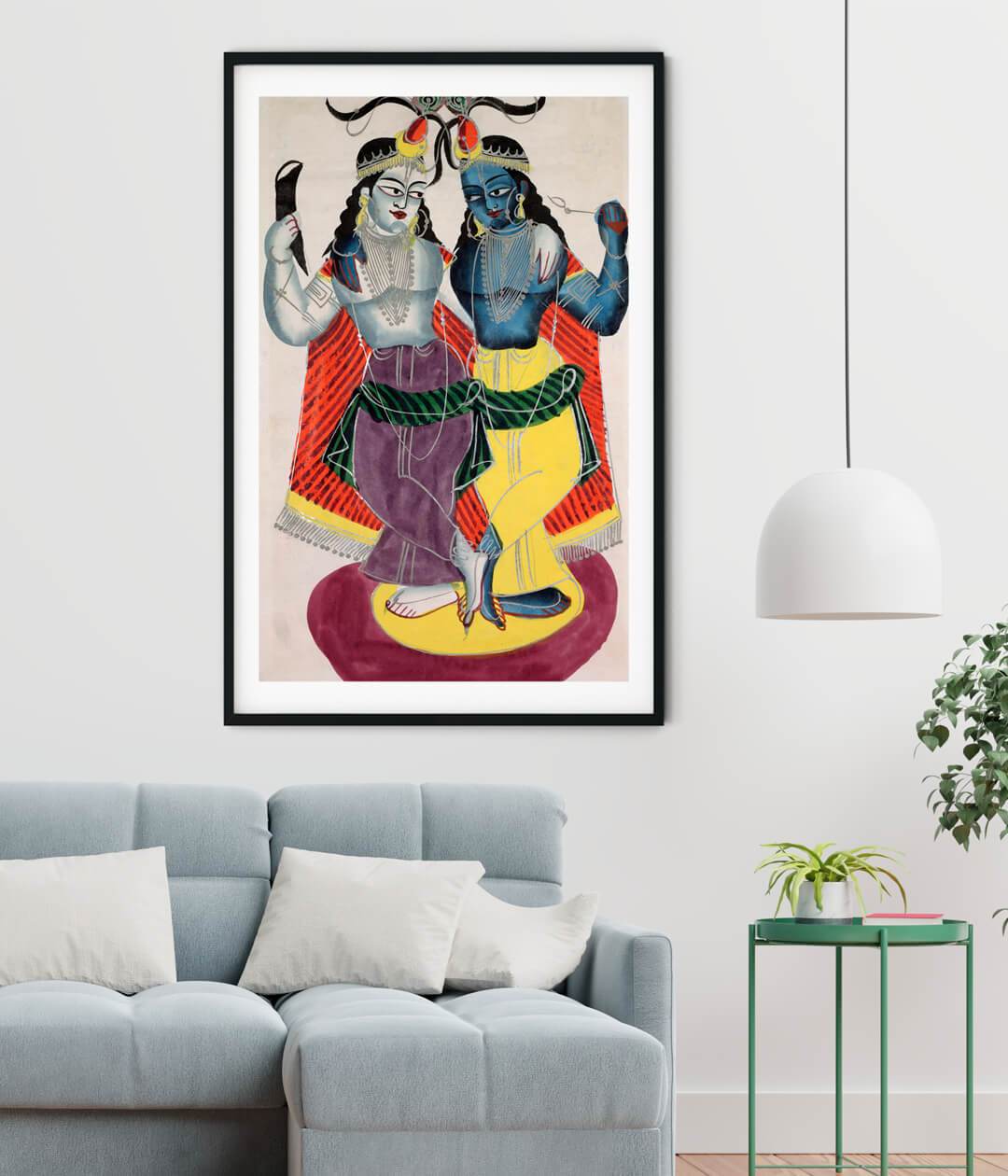 Balarama and Krishna Kalighat Art Painting For Home Wall Art Decor