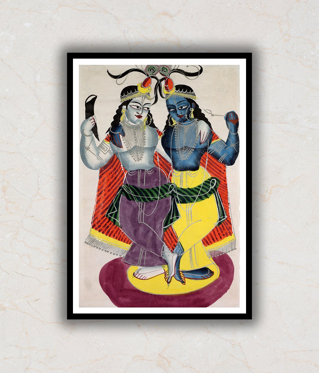 Balarama and Krishna Kalighat Art Painting For Home Wall Art Decor