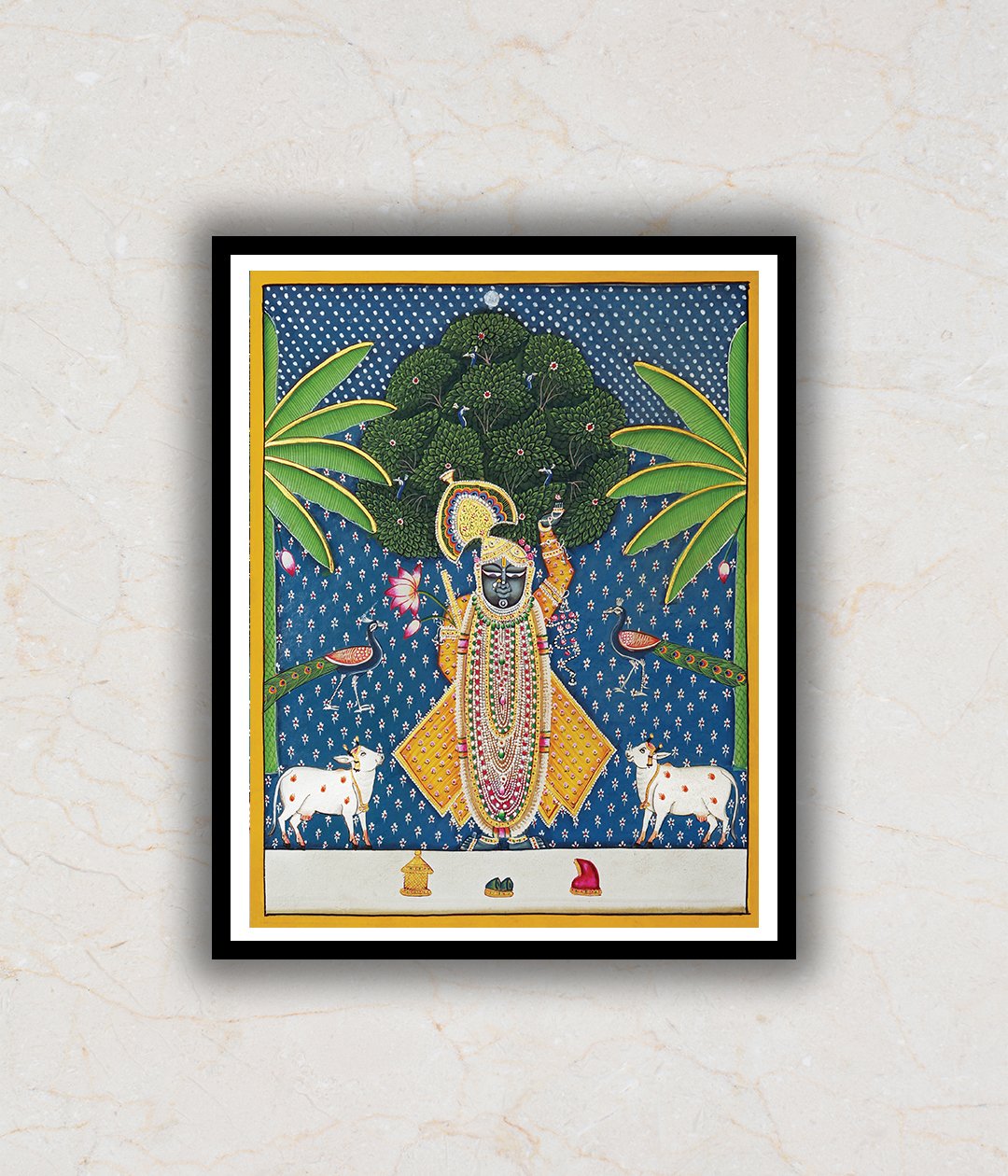 Shrinath Ji Morkuti Pichwai Art Painting For Home Wall Art Decor