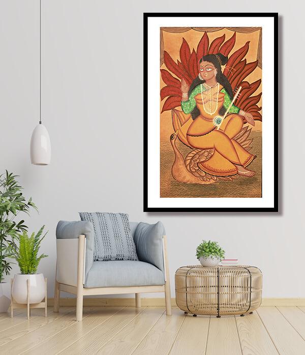 Goddess Saraswati Kalighat Art Painting For Home Wall Art Decor