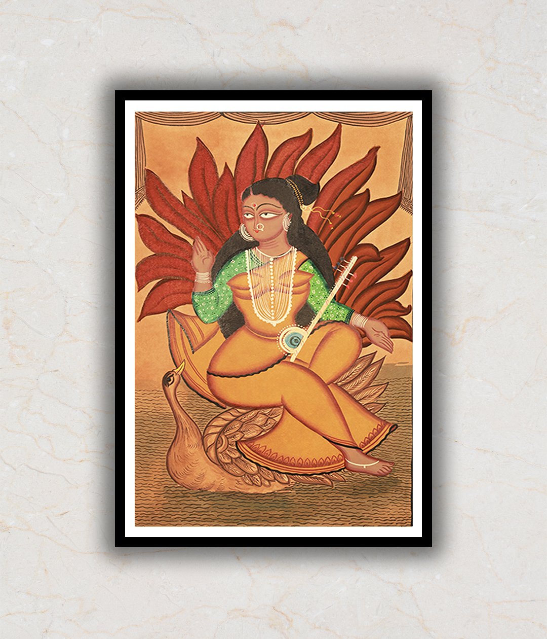 Goddess Saraswati Kalighat Art Painting For Home Wall Art Decor