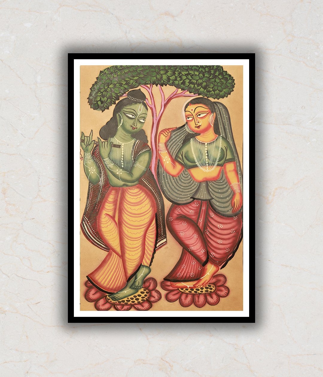 Krishna Serenading Radha Kalighat Art Painting For Home Wall Art Decor