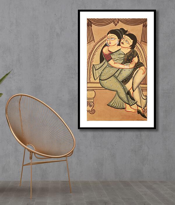 A Doting Couple Kalighat Art Painting