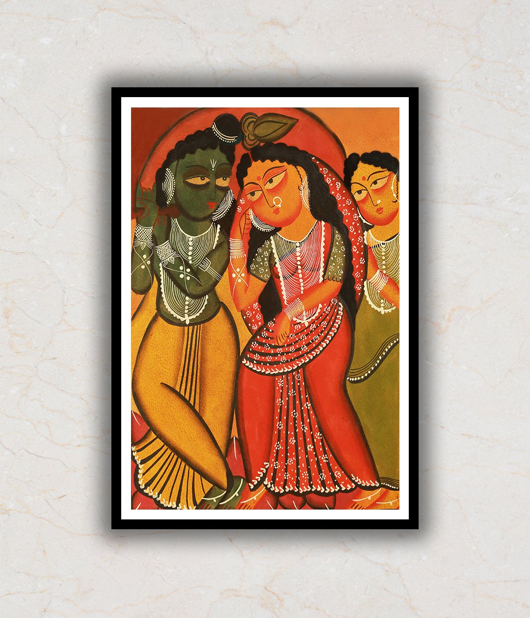 Radha Krishna & Gopi Kalighat Art Painting For Home Wall Art Decor