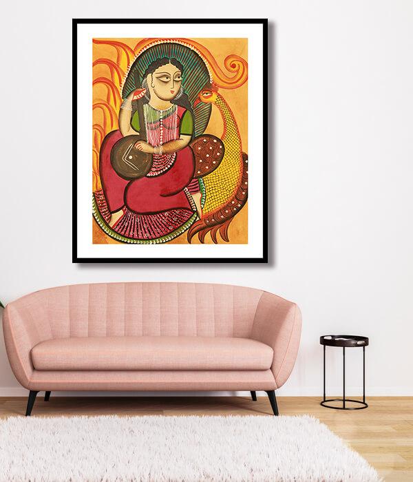 Goddess Saraswati Kalighat Art Painting For Home Wall Art Decor 1