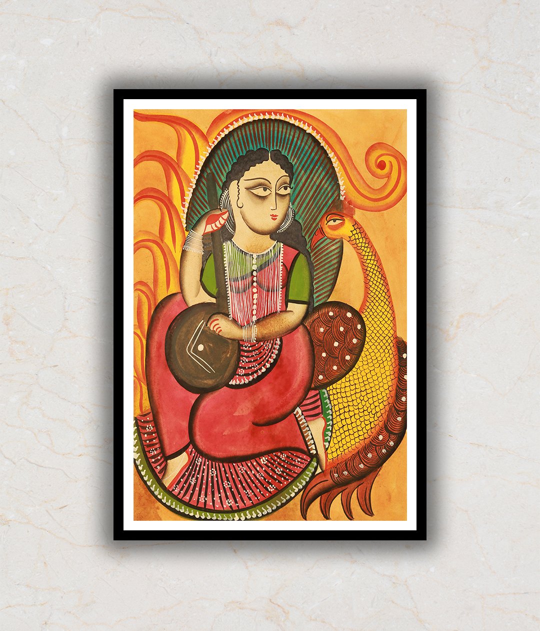 Goddess Saraswati Kalighat Art Painting For Home Wall Art Decor 1