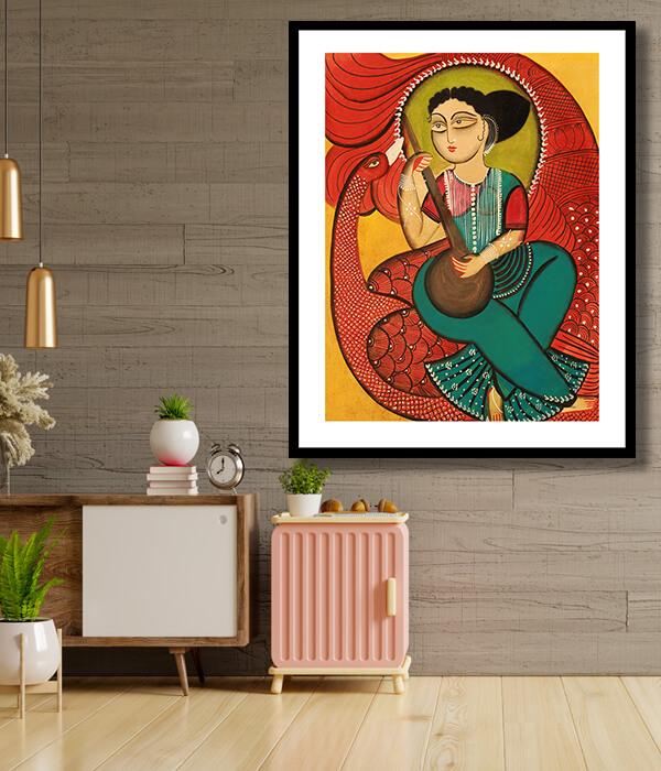 Goddess Saraswati Kalighat Art Painting For Home Wall Art Decor 2