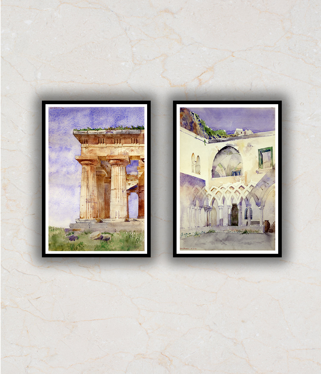 Temple of Neptune, Paestum and Capucine Monastery, Amalfi By Cass Gilbert Courtyard Landscape Painting