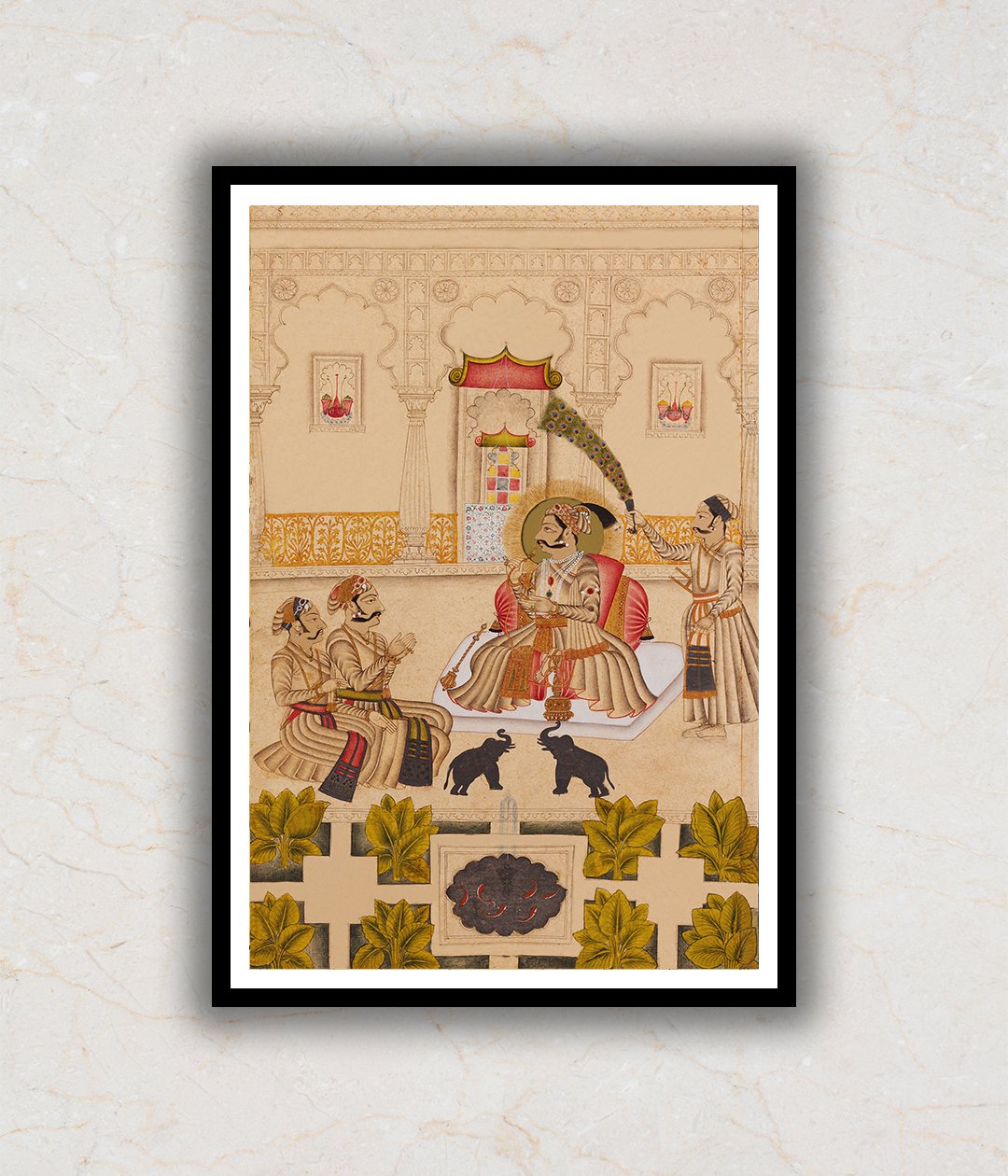 Maharana Amar Singh II Is Shown Two Silver Elephants Indian Miniature Art Painting For Home Wall Art Decor