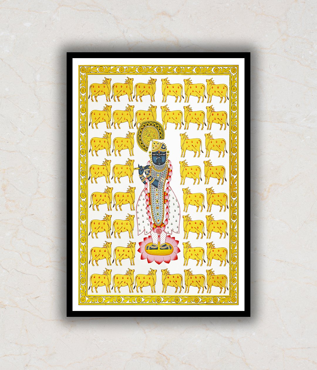 Shrinath Ji (Shri Krishna) with Cows Pichwai Art Painting For Home Wall Art Decor