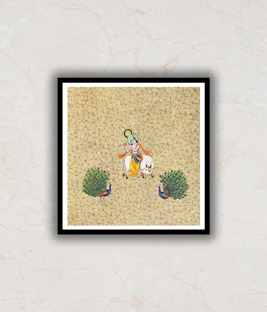 Shri Krishna with Peacocks Contemporary Pichwai Art Painting For Home Wall Art Decor