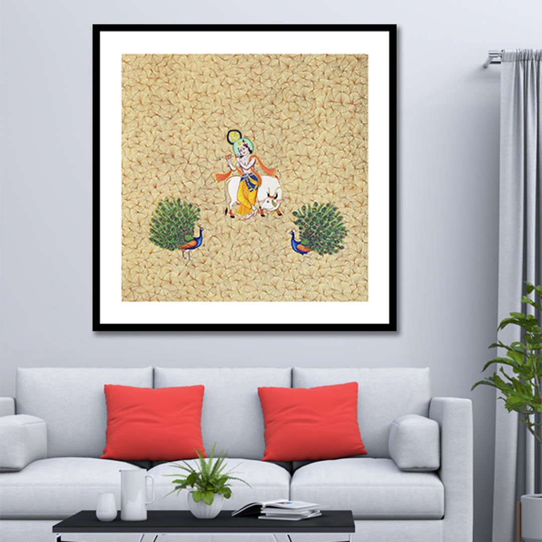 Shri Krishna with Peacocks Contemporary Pichwai Art Painting For Home Wall Art Decor