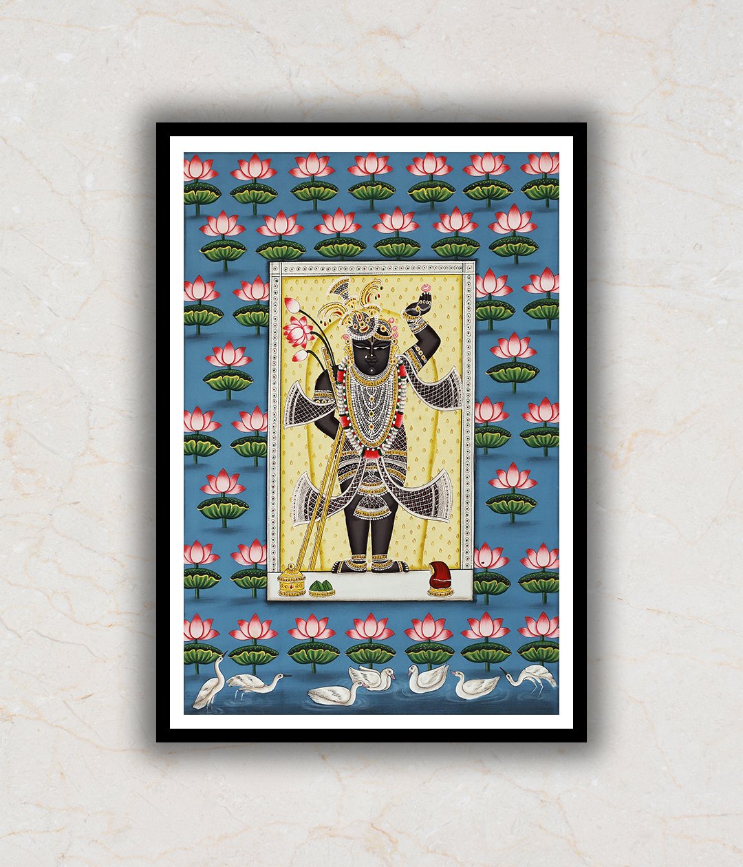 Shrinath ji Kamal Talai Pichwai Art Painting For Home Wall Art Decor