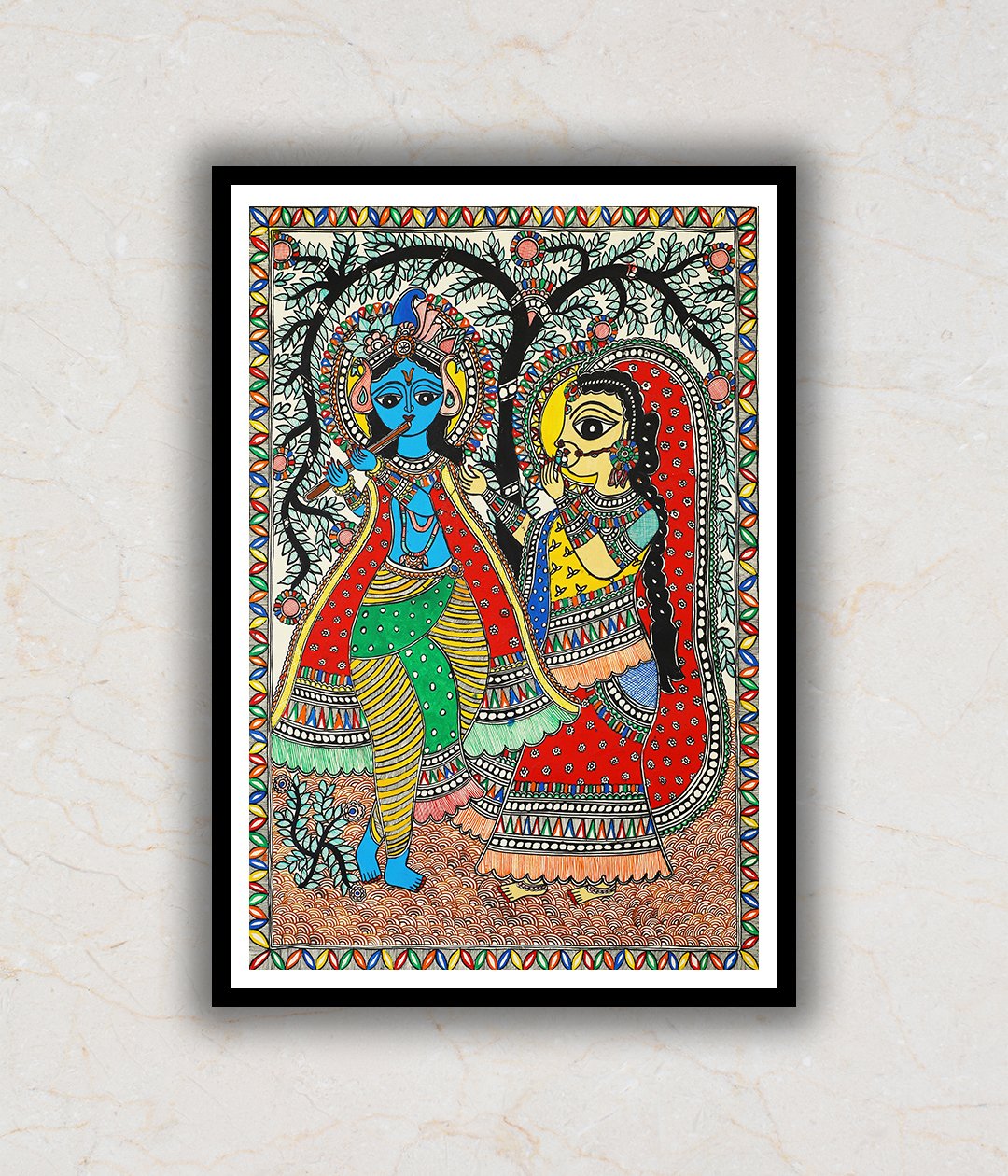 Krishna and Radha Madhubani Art Painting For Home Wall Art Decor 2