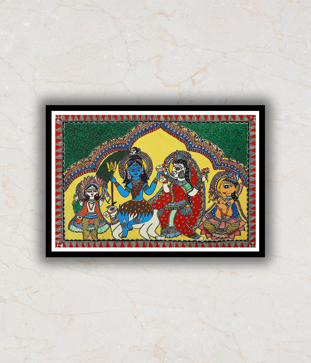 Shiv Parivaar Madhubani Art Painting For Home Wall Art Decor