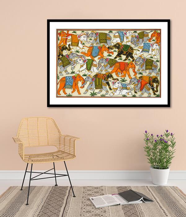 Herd of Elephants Pattachitra Art Painting For Home Wall Art Decor