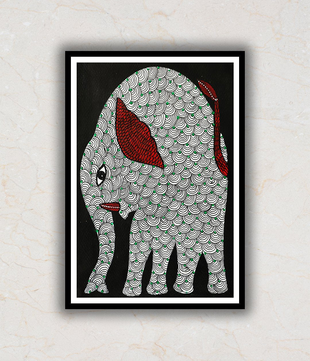 Monochrome Elephant Gond Art Painting For Home Wall Art Decor