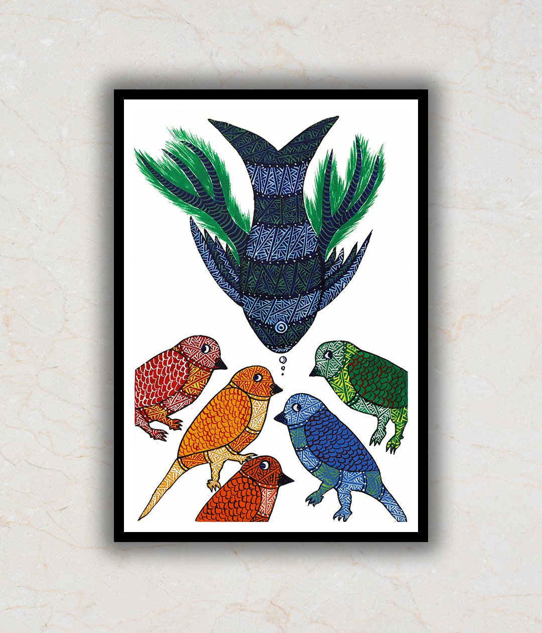 Fishes and peacocks Gond Art Painting For Home Wall Art Decor