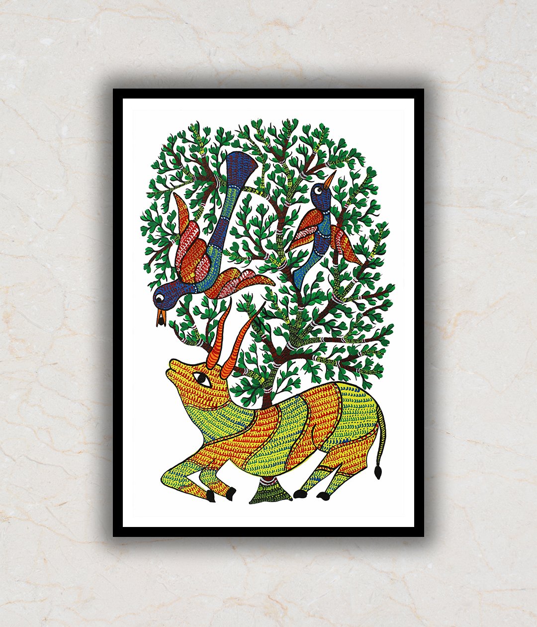 Deer and Tree Gond Art Painting For Home Wall Art Decor