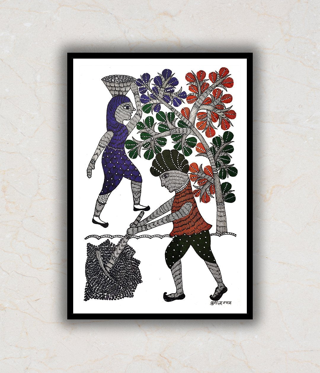 Plouging Village scene Gond Art Painting For Home Wall Art Decor