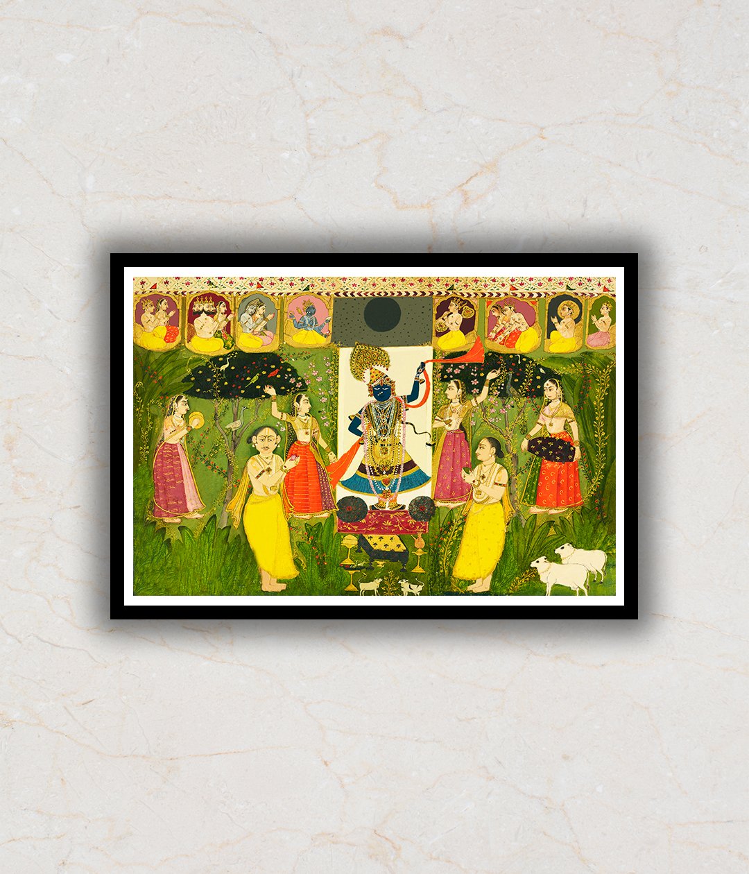 Worship of Shrinathji Antique Pichwai Art Painting For Home Wall Art Decor